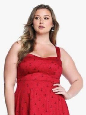Torrid woman’s size 12 pin up style red and black anchor nautical summer dress